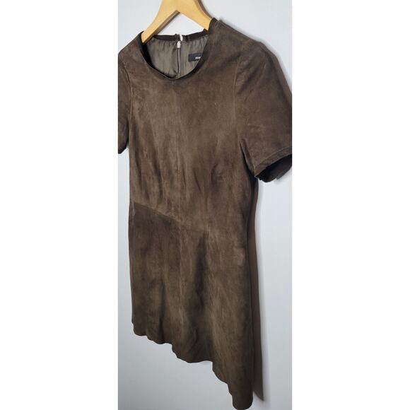 Muubaa Dress Womens 4 Brown Gray Suede Mini Tunic Dark Academia Leather Top Tee - Picture 2 of 7